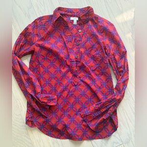 J. Crew Red and Purple Patterned Blouse